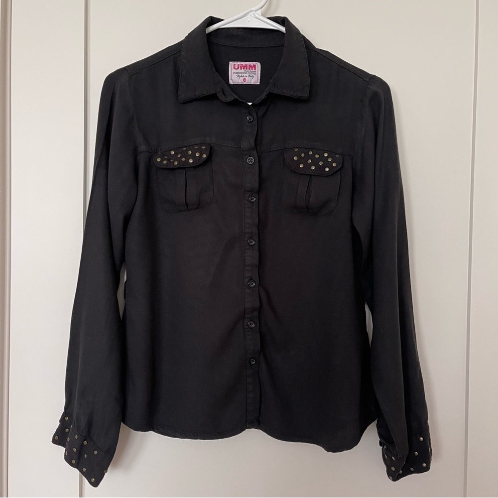 Black Studded Button Down Shirt